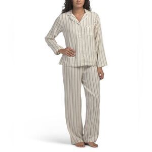 Telluride Grey Cream Boyfriend Stripe Cotton Flannel PJ Set